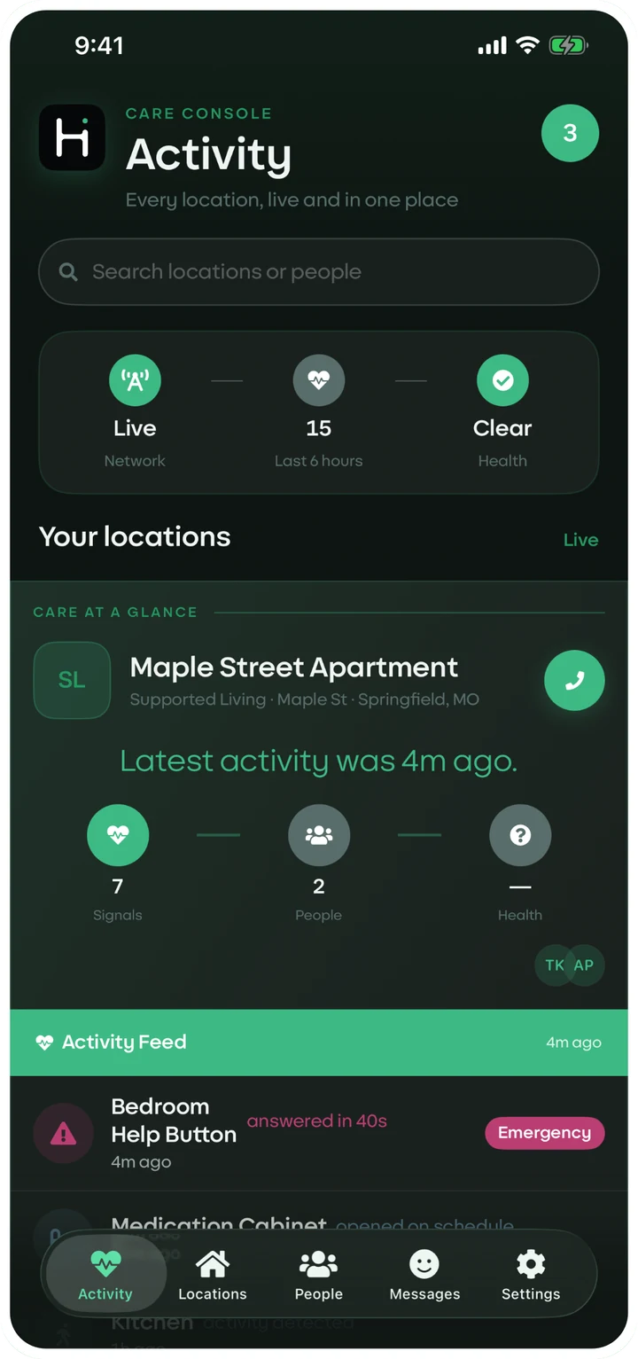 Care Console in dark mode